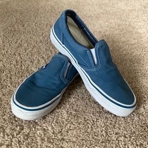 Kids size 3 light blue slip on vans. Worn a handful of time.